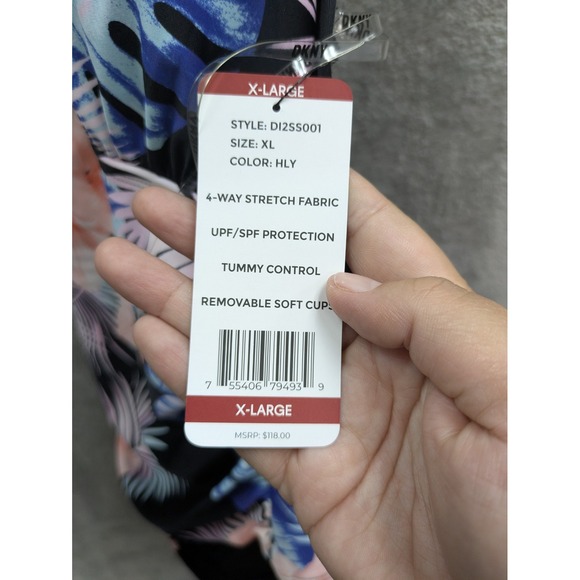 DKNY Swimsuit Womens XL Halter Shirred Floral Print Black One‎ Piece Retail $118 - Picture 5 of 11